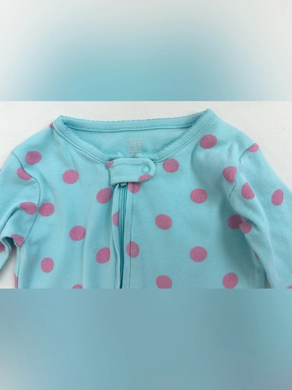 Carter's girl’s  Light Blue One-Piece with Pink Polka Dots, Seahorse.  Size 2T.